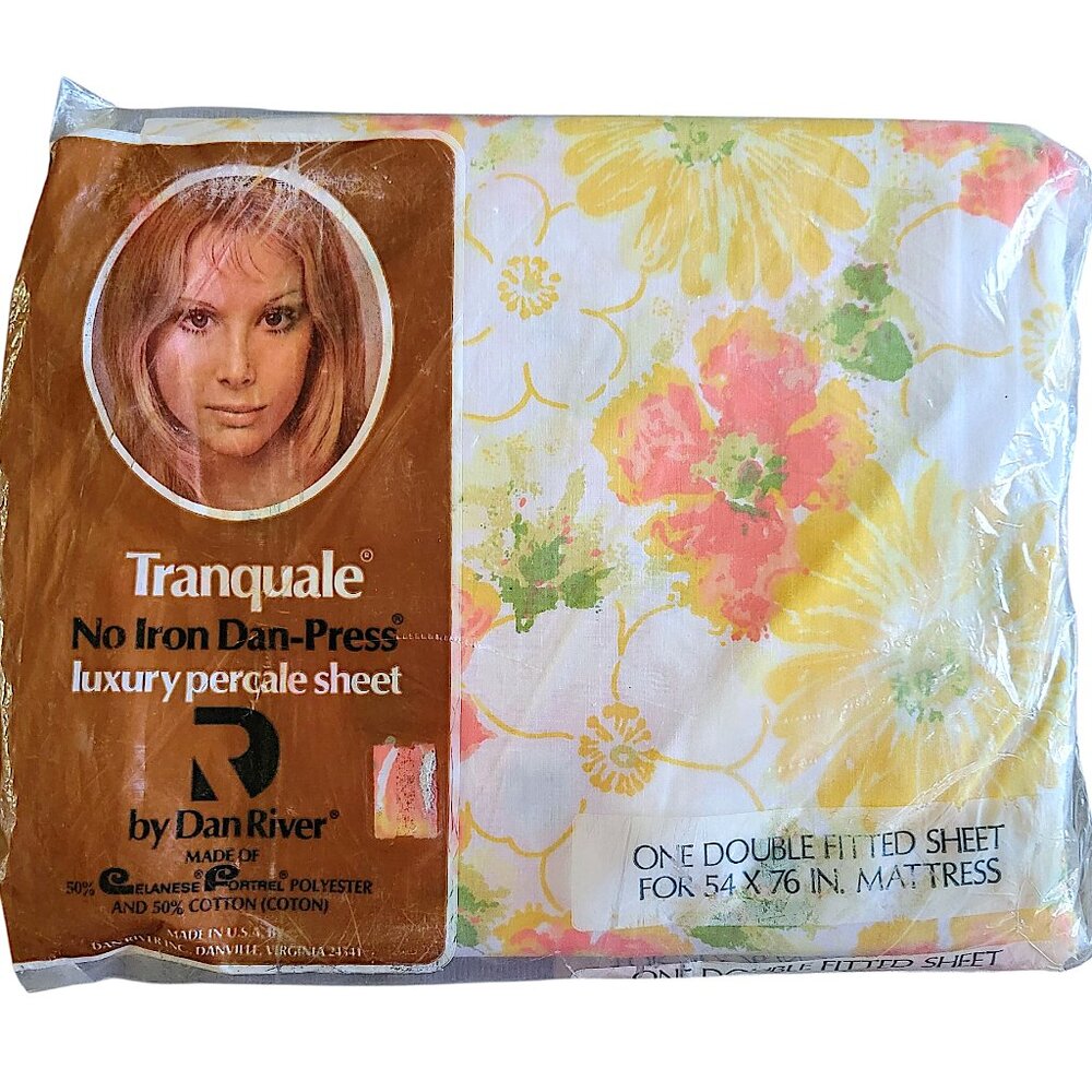 Tranquale Floral Percale Vintage Deadstock Double Bed Sheet